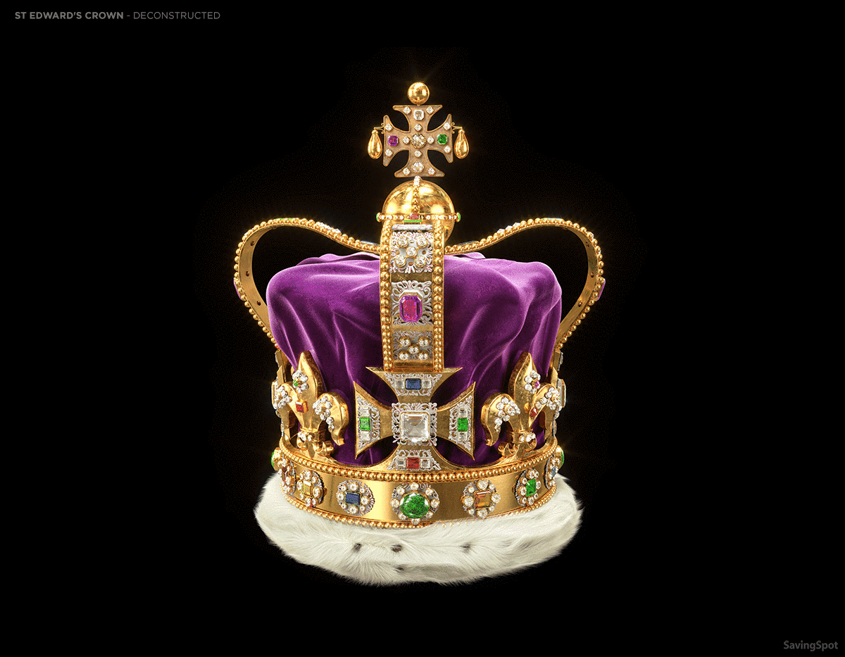animation of st. Edward's crown broken down into the individual pieces