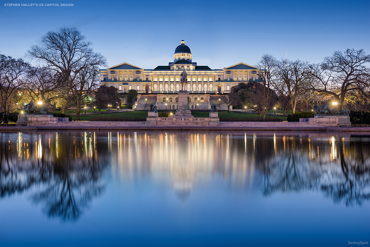 A recreation of what the US Capitol building would have looked like if they chose Stephen Hallet’s design