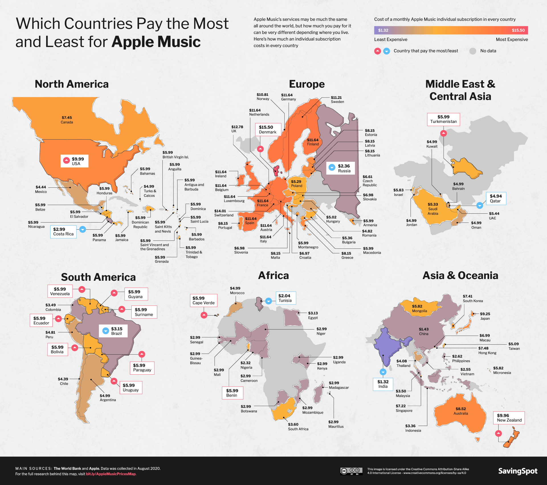 The Cost of a Monthly Apple Music Subscription in Every Country