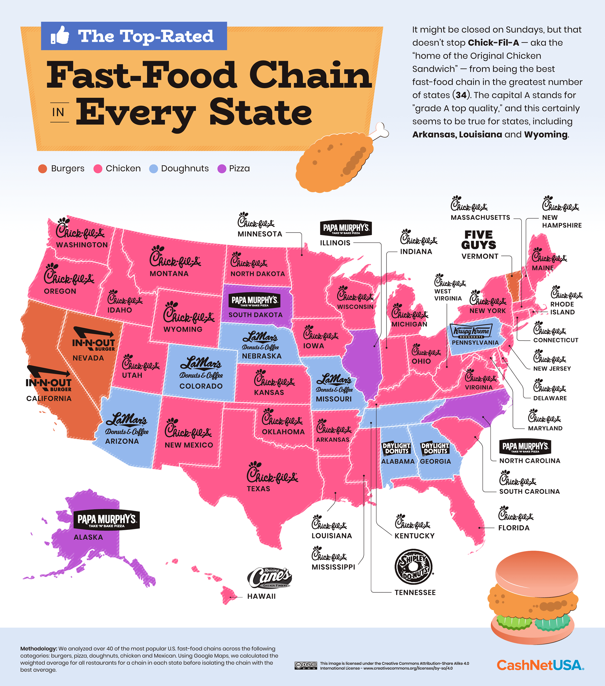 Map of U.S. with top-rated fast food in each state.