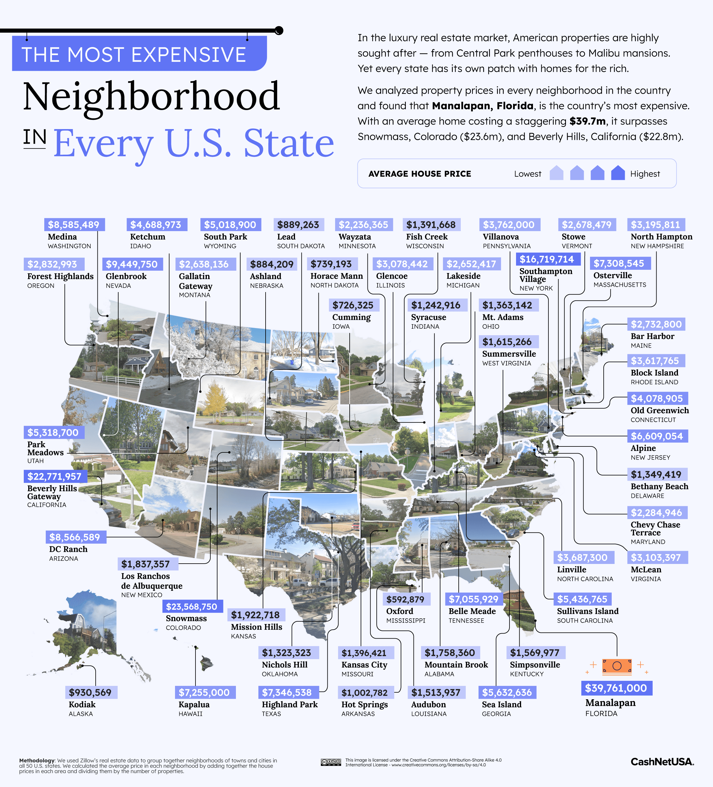 Map showing the most expensive neighborhoods in the U.S.